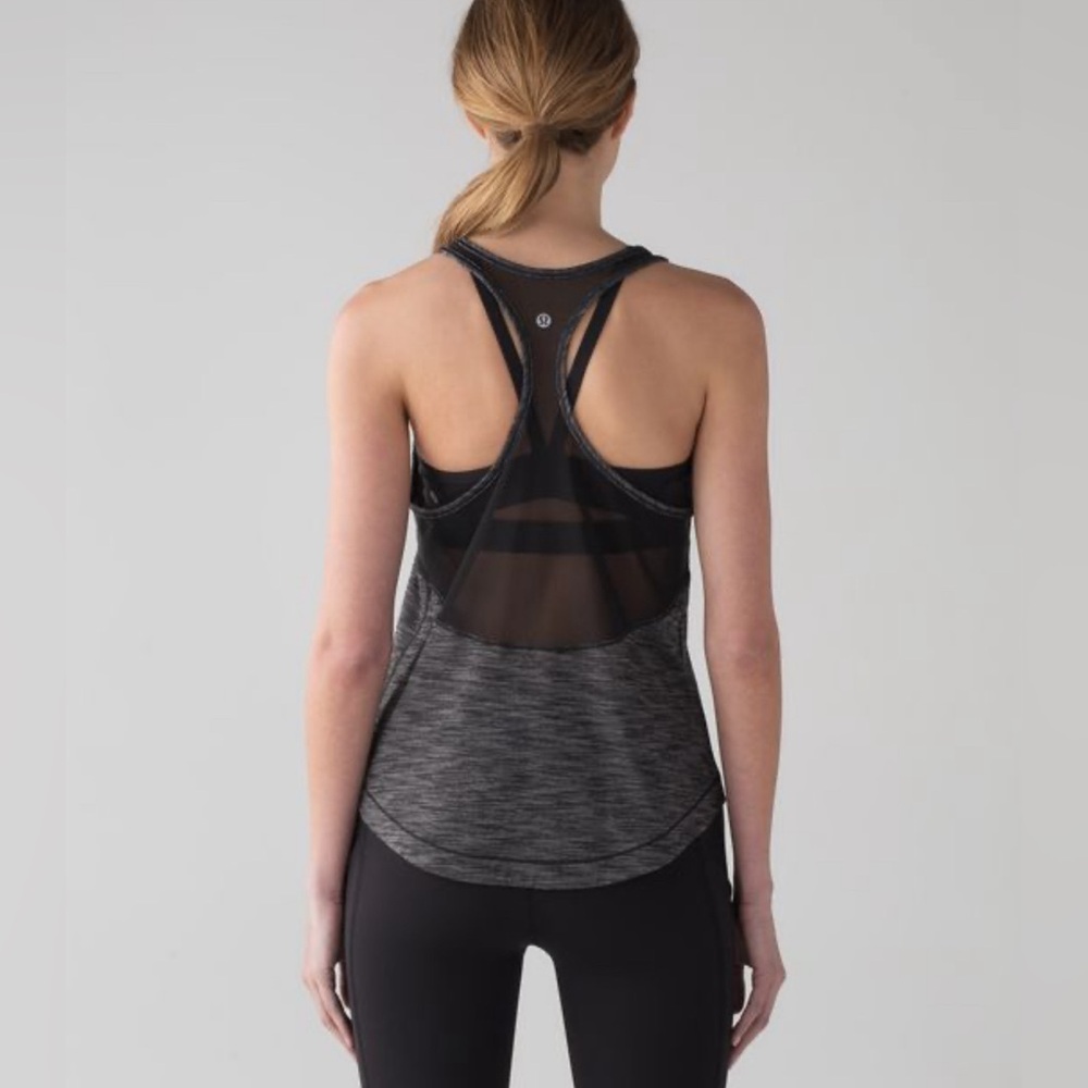 Lululemon Long Distance Racerback Tank Heathered Sheer Black Mesh Back